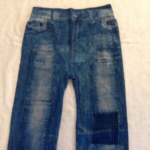 Style Blue leggings w faux pocket print leg M NWOT